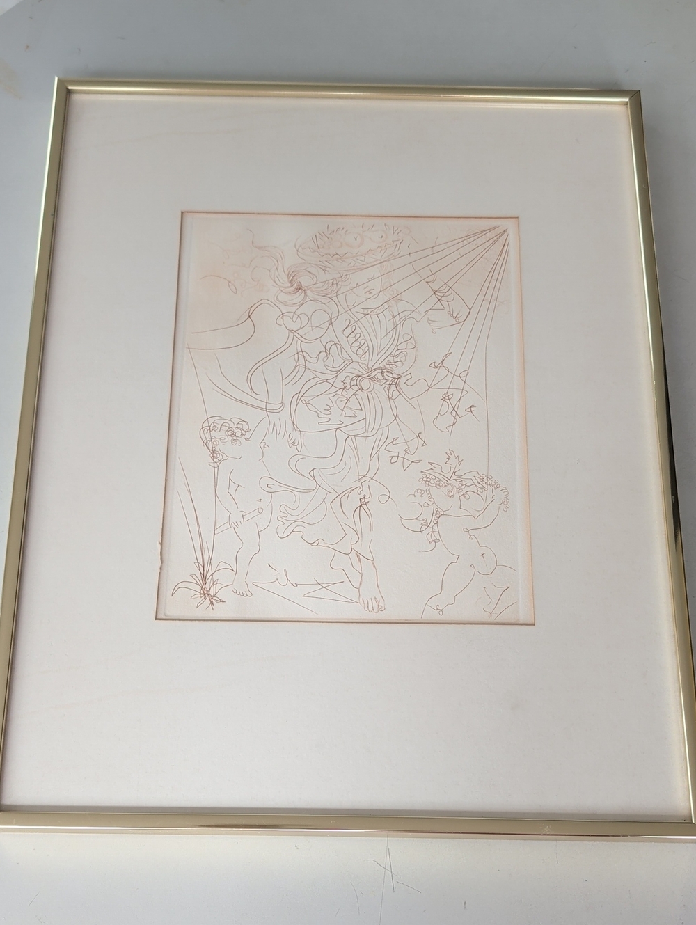 Salvador Dali Etching ( Autumn) Signed in Gold Frame Vintage Collectors Item